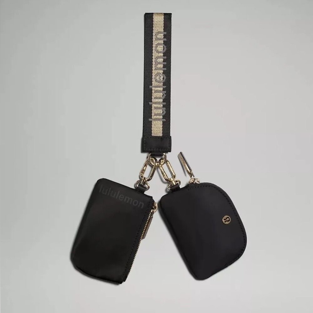 Lululemon Black Gold Dual Pouch Wristlet Wallet Keychain